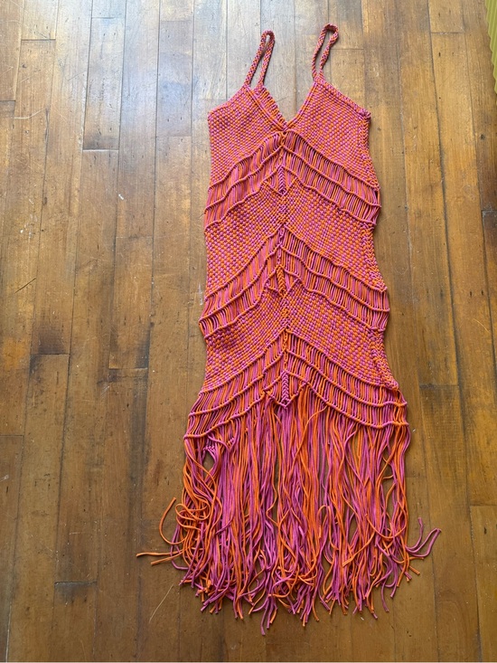 Nasty Gal Dresses & Skirts - Pink & Orange Crochet Fringe Dress